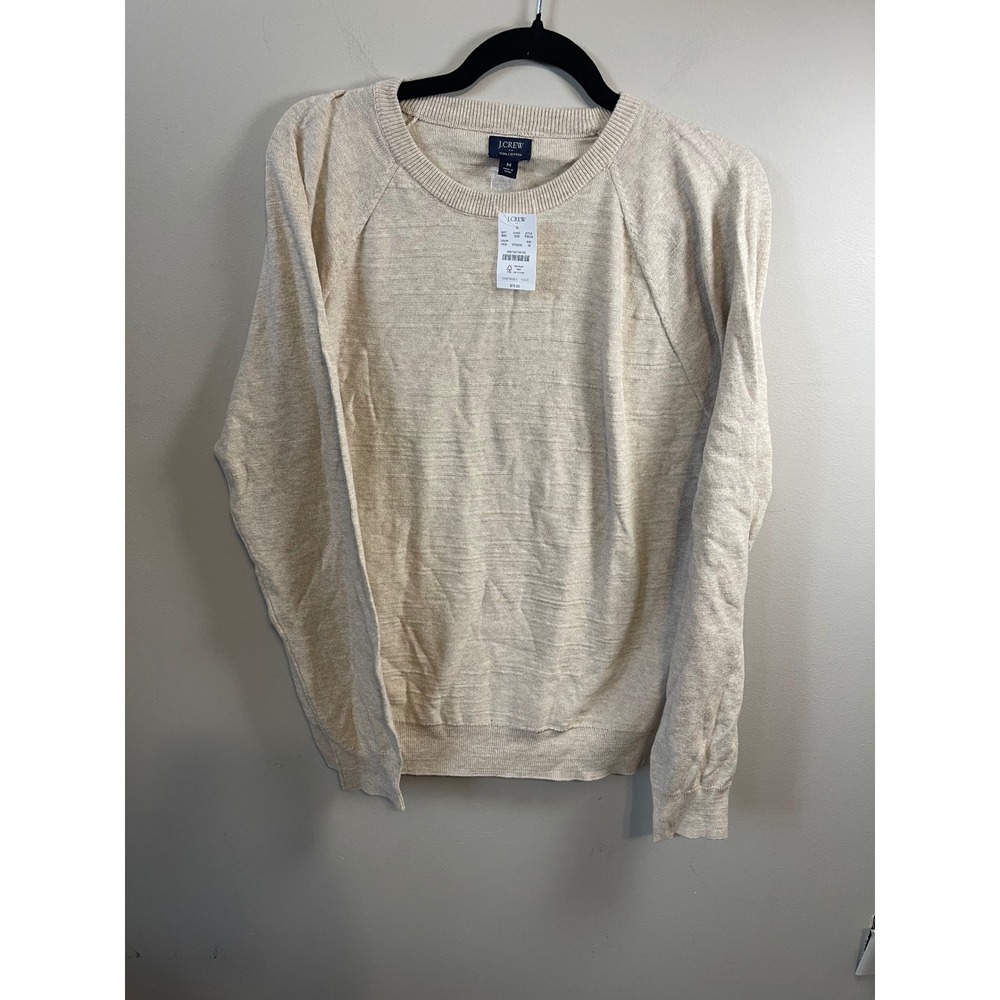 J.Crew Mens Cotton Crewneck Sweater Oatmeal Beige Heather Raglan M NEW